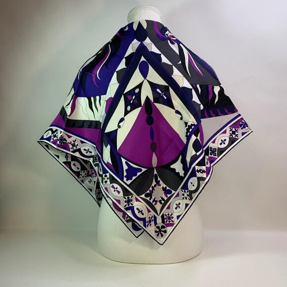 Emilio Pucci 100% Silk Geometric Print Scarf 34x34 Purple Designer Luxe - Picture 7 of 7